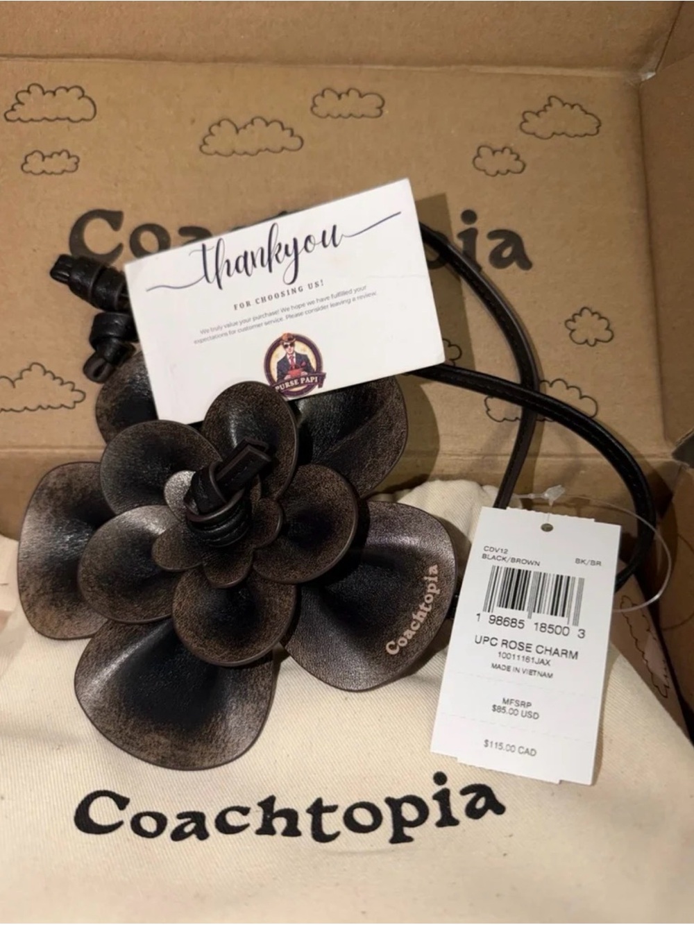NWT Coach / Coachtopia Loved Leather Rose Bag Charm CDV12